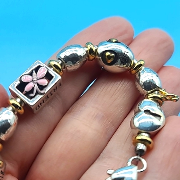 Brighton 2008 "POWER OF PINK" Sister, Wife, Friend Silver Bead & Enamel Bracelet - Picture 5 of 9